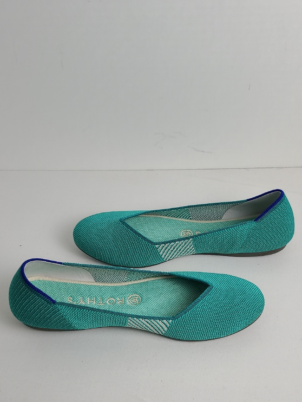 Rothy's The Flat In Calypso Teal Aqua Turquoise Round Toe Slip In Ballet Shoe - Picture 6 of 16